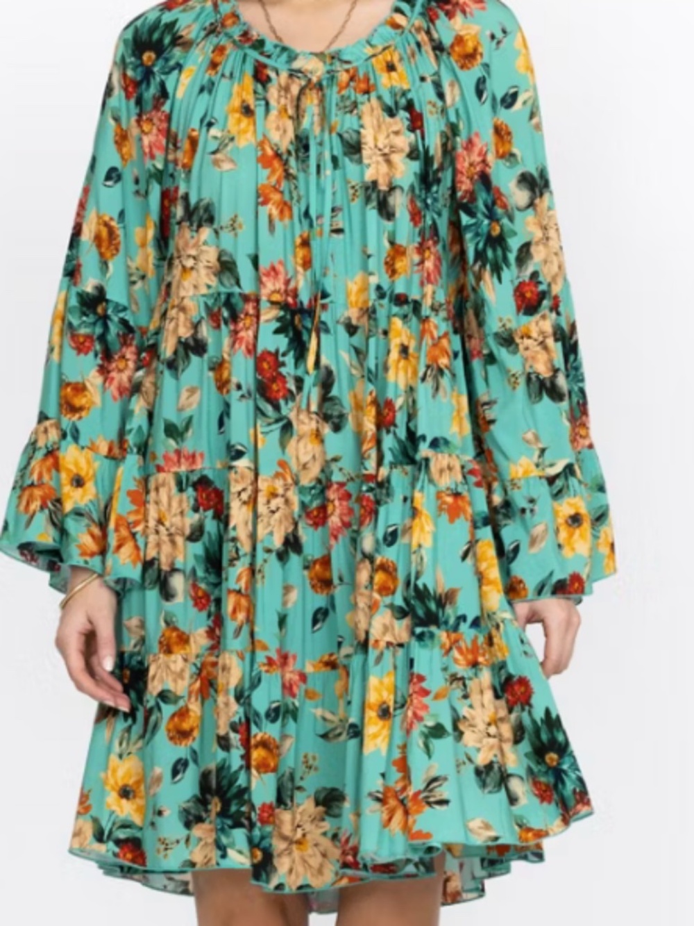 Johnny Was Tulum Tiered Floral-Print Mini Dress